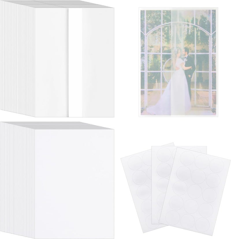 PENPRIS 45 Sets Luxury Pre-Folded Vellum Jackets with Blank 5''x7'' White Cards and Sealing Stickers Translucent 5''x7'' Vellum Paper for Wedding/Birthday Invitations PAP10MX1 - Image 1